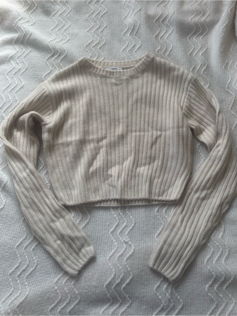 Ardene Cream Ribbed Cropped Sweater